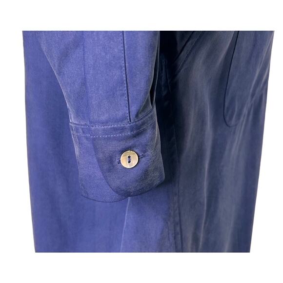 J. McLaughlin 100% Silk Blue Peachskin Button Down Long Sleeve Tunic Blouse - Picture 5 of 7